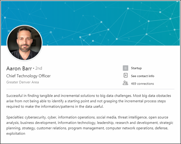Aaron Barr LinkedIn Page 2018