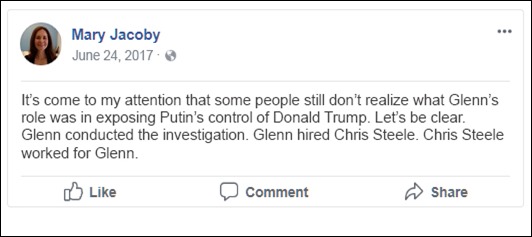 Mary Jacoby Trump Dossier Facebook Posting