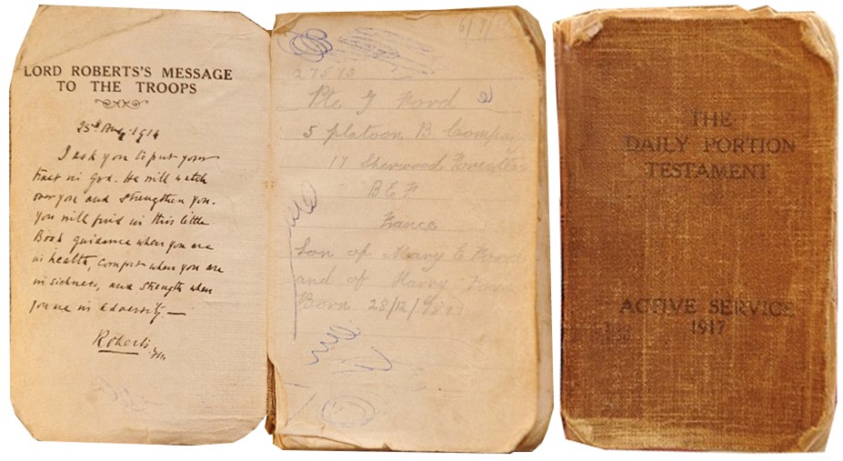 George Fords bible carried to the battle of the Somme