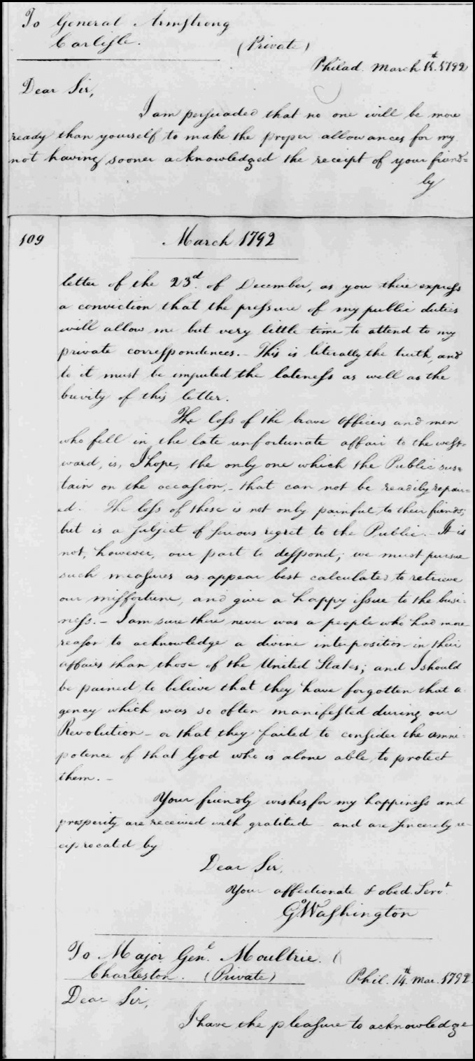From George Washington to John Armstrong, 11 March 1792