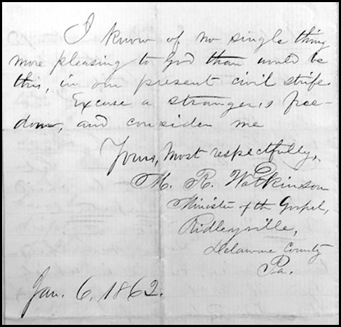 Rev. Watkinson second letter to the Secretary of the treasury Chase