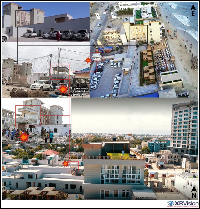Elite Hotel at Lido beach Mogadishu before and after car bombing