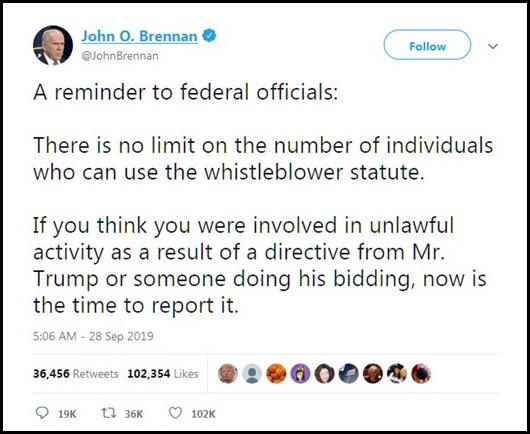 John Brennan calling all whistleblowers