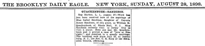 A6 8-28-1898 Isabella and William H Quackenbush Marriage Clip